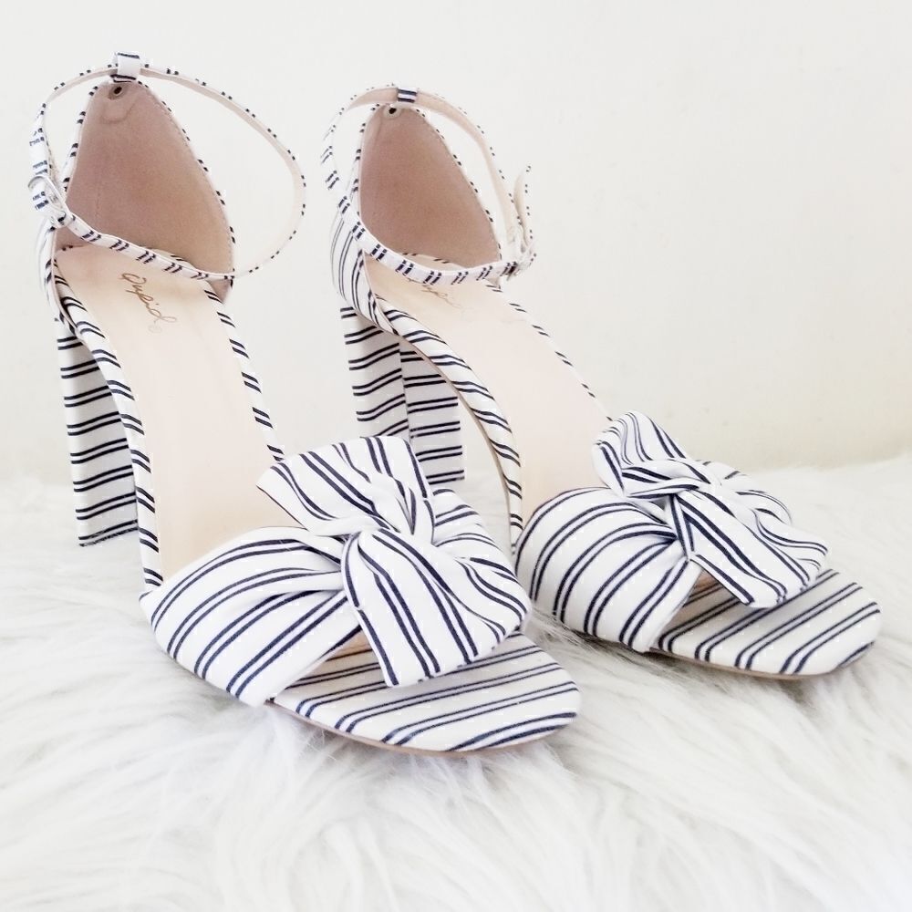 Quipid striped open toe heels